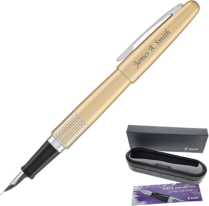 Goldspot Personalized Pilot Metropolitan Zig Zag Fountain Pen in Custom Engraved Pen in Gold
