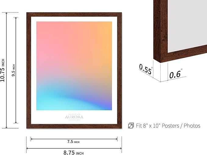 Monem Art Aurora Gradient Abstract Print - Minimalist Geometric Color Field Poster - Wall Decor for Living Room, Bedroom or Office - 8x10 Brown Framed Wall Art by Rs Lab Studio