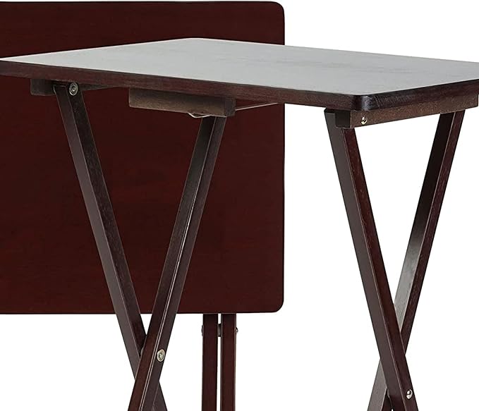 PJ Wood 2-Pack Folding TV Tray Set, Espresso- Collapsible Portable Snack Serving Tables, Home Furniture for Living Room, Bedroom, and Kitchen