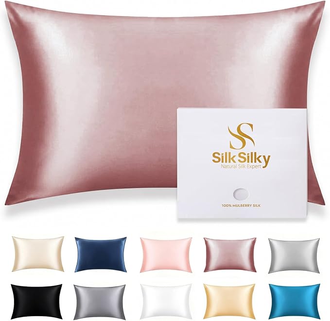 SilkSilky 100% Mulberry Silk Pillowcase - Pure 22 Momme High-Grade 6A Fibers for Hair & Skin, Hidden Zipper, Natural, Organic, Breathable & Cooling Pillow Case (Standard 20''x26'', PaleMauve)