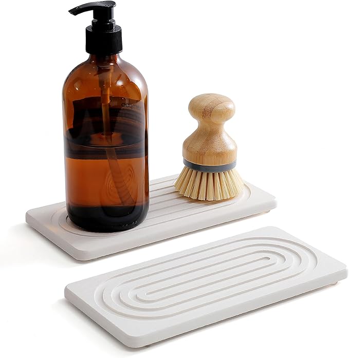 2Pieces Natural Water Absorbing Stone Soap Holder Tray for Bathroom Countertop and Sink Organization Counter Top Natural Diatomite Bath Tray