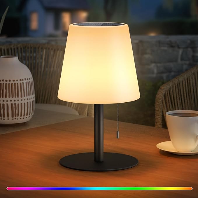uuffoo Solar Lamp Outdoor Waterproof 8 Colors Rechargeable Cordless, Eye-Caring Dimmable Solar Lights LED Battery Operated Portable for Indoor Outdoor Garden Patio (Black)