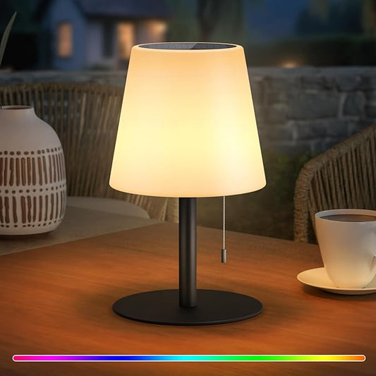uuffoo Solar Lamp Outdoor Waterproof 8 Colors Rechargeable Cordless, Eye-Caring Dimmable Solar Lights LED Battery Operated Portable for Indoor Outdoor Garden Patio (Black)