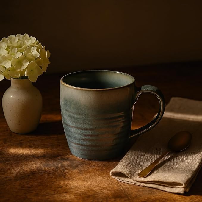 Ava Nord 14 oz Coffee Mugs Set of 4, Ceramic Coffee Mugs with Handle – Reactive Glaze Stoneware Coffee Mug Set for Tea, Latte, Cappuccino, Cocoa, Hot Chocolate – Microwave & Dishwasher Safe - Blue