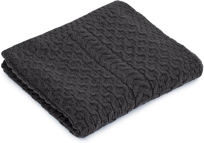 SAOL Bed Throw Blanket Irish Aran 100% Soft Merino Wool 60x36 Inches (Charcoal)