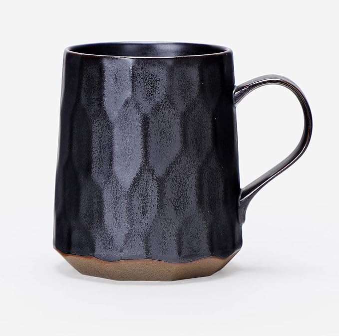 Personalized Handmade Stoneware Coffee Mug, Pottery Artisan Drinking Cup Coffee Cup, Insulated Ceramic Tea Mug for Home, Office or Gifts, Artistic Geometric, Metallic Black 14oz