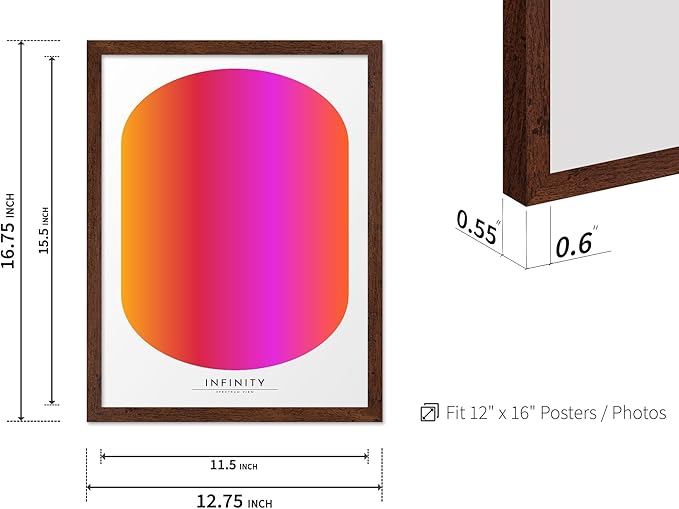 Monem Art Infinity Spectrum Gradient Print - Modern Geometric Abstract Poster - Wall Decor for Living Room, Bedroom or Office - 12x16 Brown Framed Wall Art by Rs Lab Studio