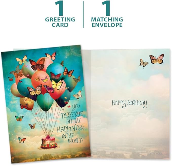 Tree-Free Greetings - Birthday Card - Artful Designs - 1 Card + Matching Envelope - Made in USA - 100% Recycled Paper - 5 x 7 - Happiness Balloons (GO69860)