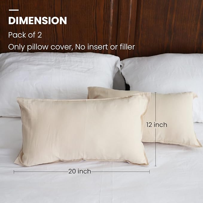 Simple&Opulence Linen Lumbar Pillow Covers 12x20 Inch Set of 2 Flax Cotton Blend Rectangular Decorative Throw Cushion Cover for Couch Sofa Bedroom Office Soft Breathable Farmhouse - Linen/Beige