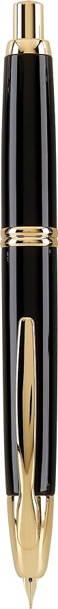 PILOT Vanishing Point Collection Refillable & Retractable Fountain Pen, Black Barrel with Gold Accents, Blue Ink, Broad Nib (60365)