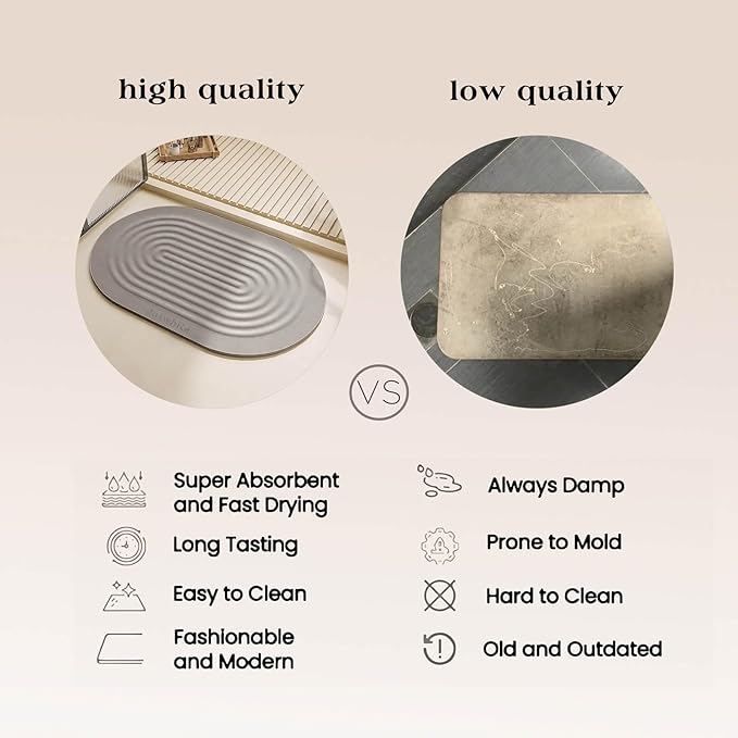 Stone Dish Drying Mat - Large Foldable Marbled Quick Drying Dish Mats, Stone Coasters Set of 4 Collapsible Ultra Absorbent Diatomaceous Earth Mats for Kitchen Counter Bathroom (Grey_Oval)