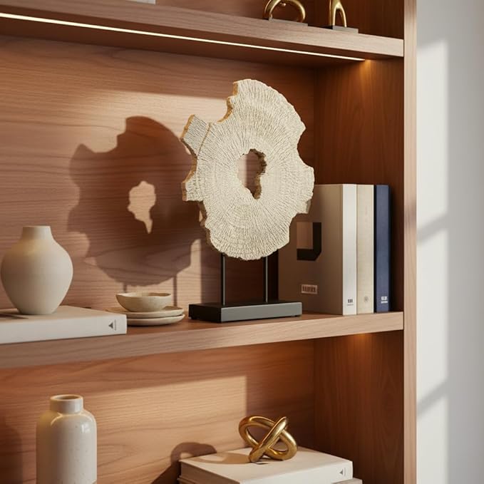 Modern Abstract Decorative Sculpture, Dining Living Room Desk Decor,Geometric Home Decor Statues,Shelf Top Decor Aesthetics, Wood Grain White