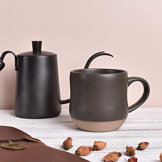Bosmarlin Large Stoneware Speckled Coffee Mugs Set of 2, Big Tea Cup, 17 Oz, Dishwasher and Microwave Safe (Black, 2)