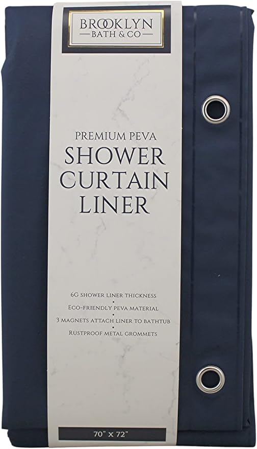 Dependable Industries inc. Essentials Premium 6 Guage PEVA Shower Curtain Liner - PVC Free Magnetized Bottom Odorless with Rustproof Grommets (Navy Blue)