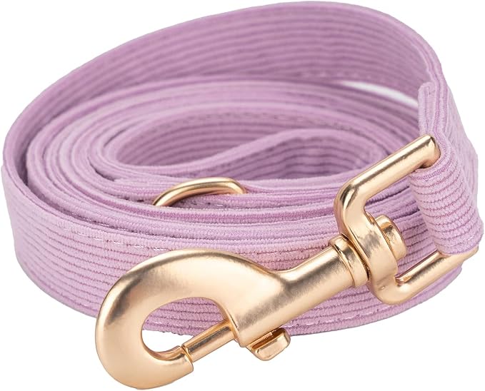 Soft Corduroy Dog Collar and Leash Set Adjustable Durable Dog Collars with Metal Buckle and Lead for Medium Dogs,Lilac