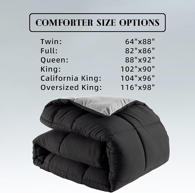 DOWNCOOL Comforter Twin Size, Reversible Duvet Insert,Black/Grey All Season Blanket, Lightweight Quilt, Down Alternative Hotel Comforter with Corner Tabs (Black/Gray, Twin 64x88 Inches)