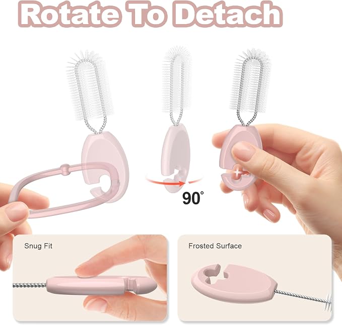 YOTIME 4in1 Straw Cleaner Brush Set, Reusable Standing Straw Brushs with Holder Ring, for Wide and Narrow Straws, Tumblers, Water Bottles and Cups, Pink