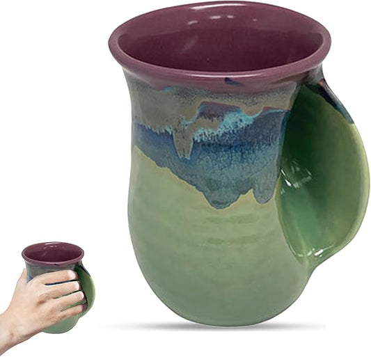 Clay in Motion Hand Warmer Coffee Mug – Handmade Coffee Mug With Comfortable Handle Contoured Pocket Hand Warming Ceramic Coffee Mug – Proudly Made in USA – Right Handed – 14 Oz - Mossy Creek