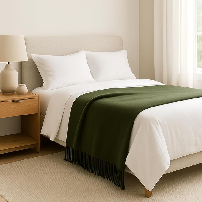 Lincove Pure Cashmere-Merino Wool Blanket - Warm & Soft Throw Blanket - 74"x55" Comfortable and Cozy Throw Blankets for Couch, Sofa, or Chair - Lightweight and Classic Throws - Olive