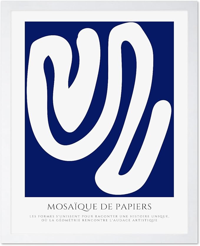 Monem Art Organic Paper Cut Abstract Print - Modern Minimalist Shape Poster - Wall Decor for Living Room, Bedroom or Office - 12x16 White Framed Wall Art by Rs Lab Studio