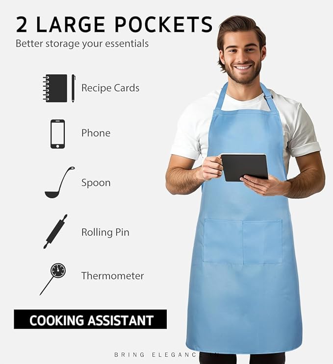 Syntus Apron for Men Women, Adjustable Cooking Kitchen Chef Aprons with 2 Pockets
