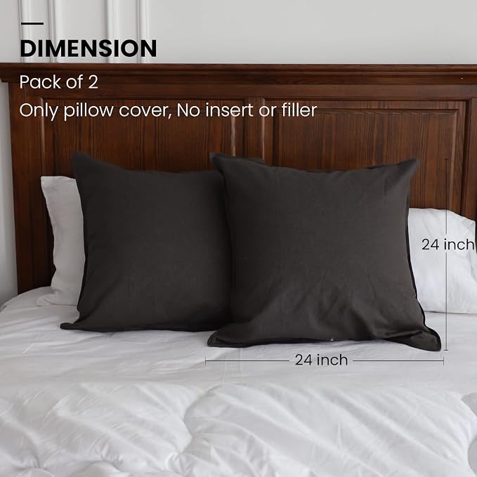 Simple&Opulence Linen Euro Shams Basic Style Solid Color 24x24 Inch Pack of 2 Flax Cotton Blend Decor Throw Pillow Covers Soft Breathable Farmhouse Pillow Shams - Dark Grey