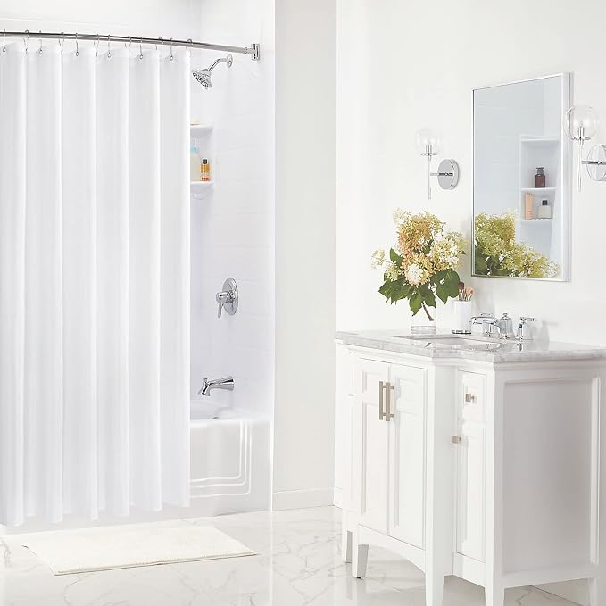 Gibelle Long Shower Curtain Liner 72 x 78 Inches, White Shower Curtain Liner, Washable Waterproof Fabric Bathroom Shower Curtain
