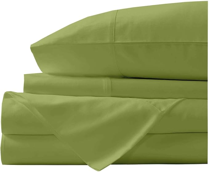Organic Cotton Bed Sheets Set - 400TC Queen Size Ultra Moss - 4 Piece Bedding - 100% GOTS Certified, Soft Silky Shiny, Luxury Finish Bedsheets - Fits 15" Deep Pocket Mattress