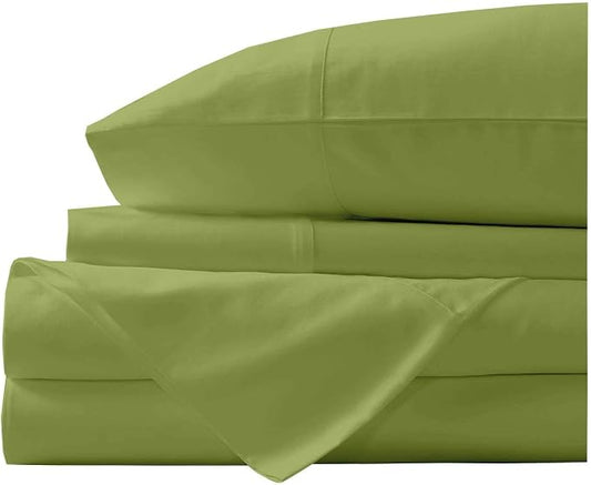 Organic Cotton Bed Sheets Set - 400TC Split King Size Ultra Moss - 5 Piece Bedding - 100% GOTS Certified, Soft Silky Shiny, Luxury Finish Bedsheets - Fits 15" Deep Pocket Mattress