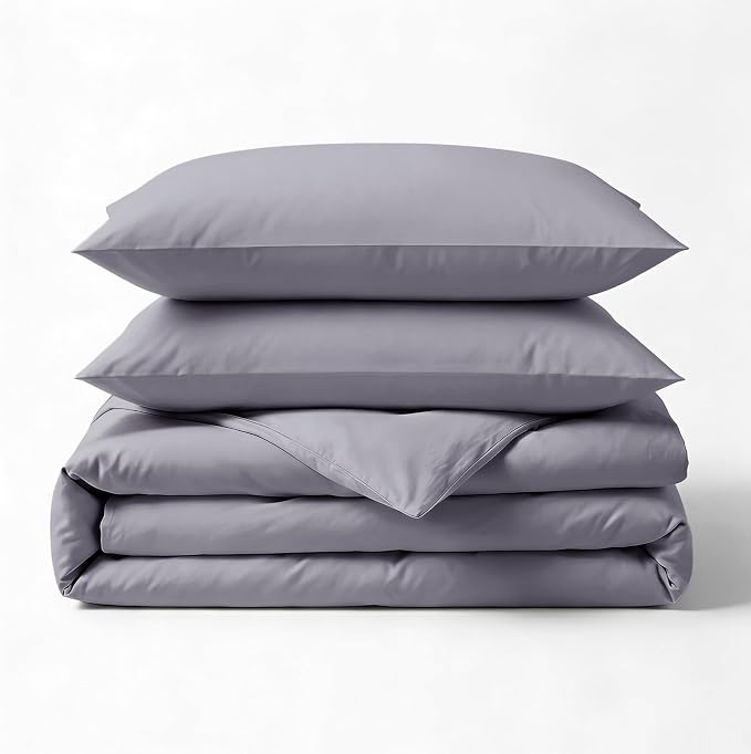 Fabdreams GOTS Certified 100% Organic Cotton Duvet Cover King Size - 400 TC Sateen - Soft - Silky - Button Closure - Edge Ties - 1 Duvet Cover (106"x92")+2 Pillow Shams (20"x36") - Light Grey