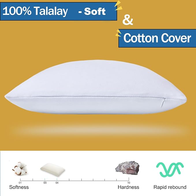 Talalay 100% Natural Premium Latex Pillow,Bed Pillow for Sleeping with Removable Cotton Cover, Helps Relieve Pressure, Breathable, Pressure Relief, Durable, Best Gift (1, Queen (Low Loft))