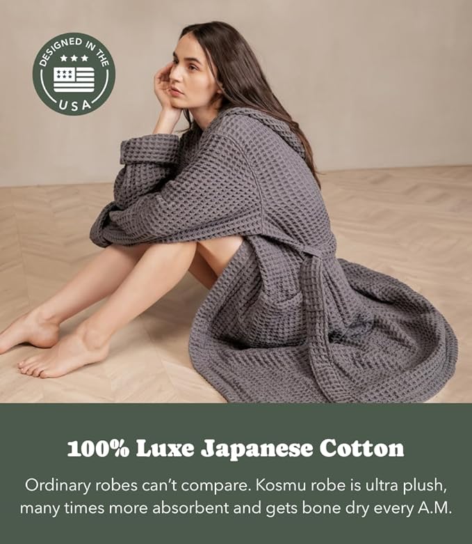 Luxury Organic Japanese Cotton Hotel & Spa Waffle Bathrobe for Men and Women (Hooded/Kimono)