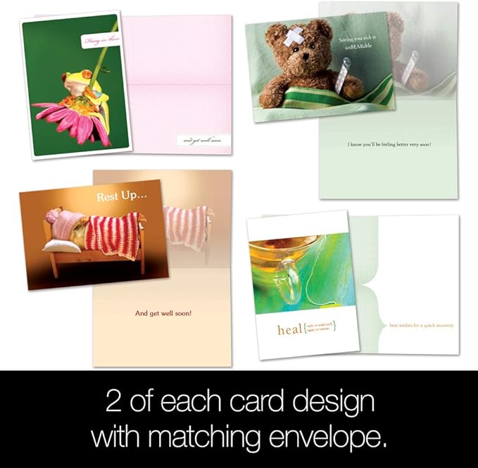 Tree-Free Greetings - Get Well Cards - Artful Designs - 8 Assorted Cards + Matching Envelopes - Made in USA - 100% Recycled Paper - 5 x 7 - Rest Up and Heal (GA31531)
