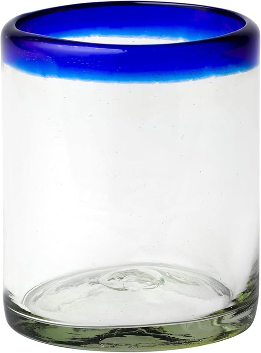 10 Strawberry Street Cobalt Rim DOF Handblown Mexican Glass, Set of 6