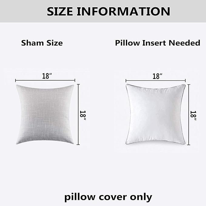 Kevin Textile Faux Linen Home Decorative Hand Made Cushion Cover Pillowcase for Nap, Hidden Zipper, 18"x18" (2 Pieces, Grey White)
