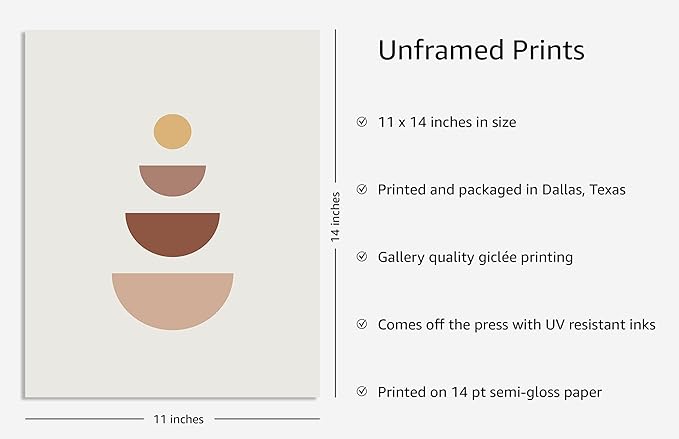 Y2K BOO Minimalist Geometric UNFRAMED Wall Art Stacked Semi-Circle Shapes Earth Tones Terracotta Brown Mid Century Modern 11x14 Inch Heavyweight Paper Studio Decor