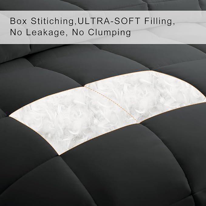 COHOME California King Size Comforter, All-Season Quilted Down Alternative Duvet Insert, Luxury Hotel GentleSoft Comforter with Anti-Clump Tech & 8 Tabs - Reversible - Dark Grey 96 x104 inches