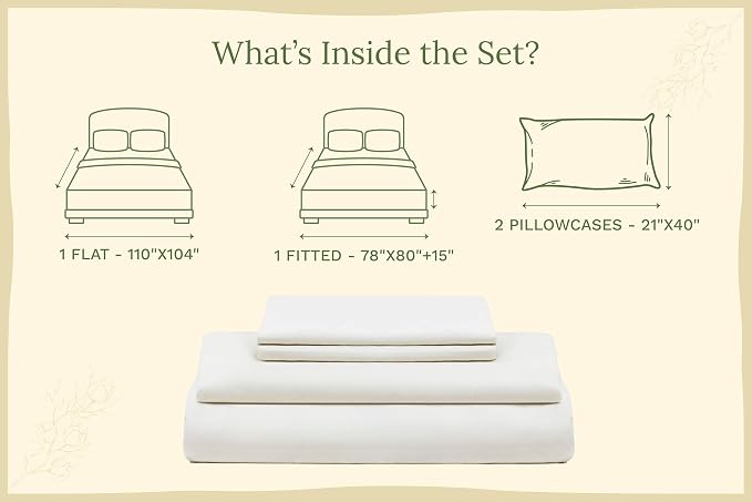 Organic Cotton King Sheets Set - 100% Organic Cotton, GOTS Certified, 400 Thread Count, Chemical-Free, Deep Pocket, Soft Sateen Weave, Hypoallergenic, All-Season, Breathable Sheet Set (King - White)