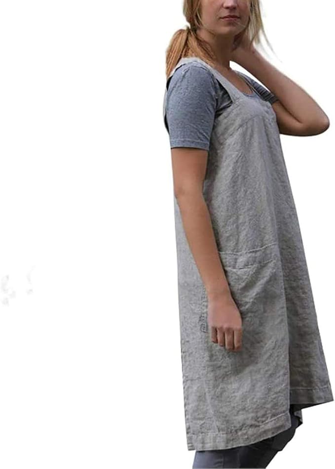 VLZUFE Cotton Linen Apron for womens Cross Back Apron Pinafore Dress for Baking Cooking Gardening Work