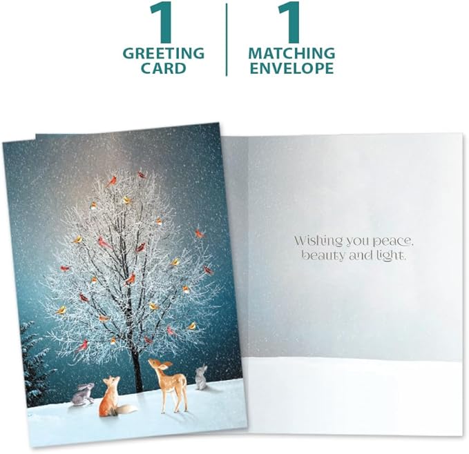 Tree-Free Greetings Holiday Greeting Card with Matching Envelope, Eco Friendly, Made in USA, 100% Recycled Paper, 5" x 7", Bird Tree (GO64228)