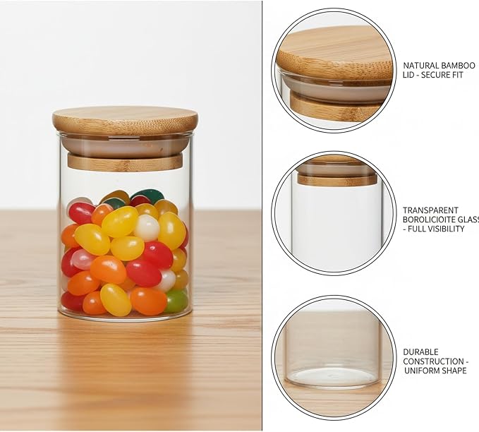 Borosilicate Glass Storage Jar with Bamboo Lid, Airtight Dry Food Canister for Kitchen Pantry & Countertop Organization