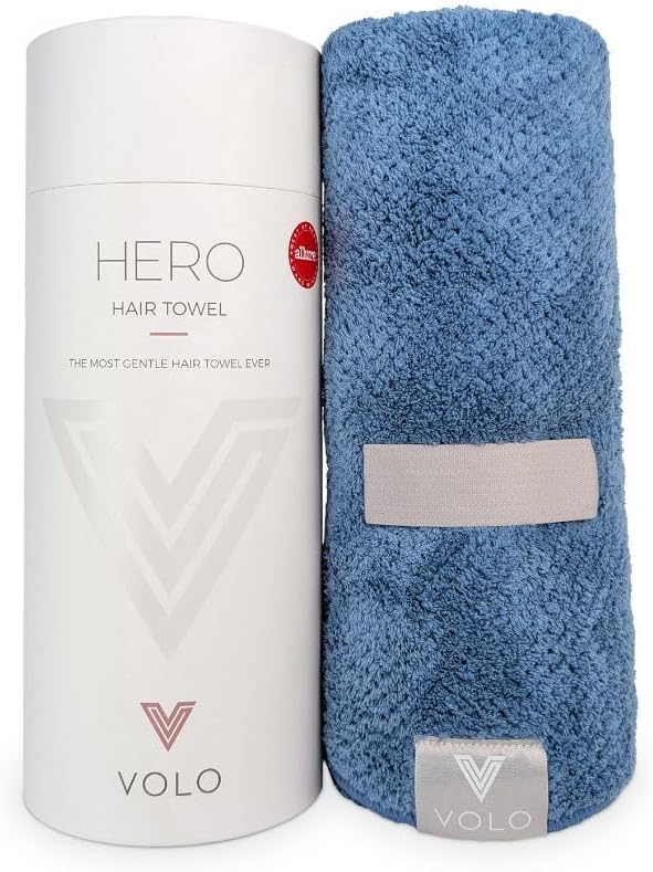VOLO Hero Hair Towel – Ultra Soft Nanoweave™ Microfiber, Super Absorbent Quick Dry, Reduces Dry Time 50%, Anti-Frizz & Breakage, Secure Snug Strap, Large Wrap for All Hair Types - Cielo Blue