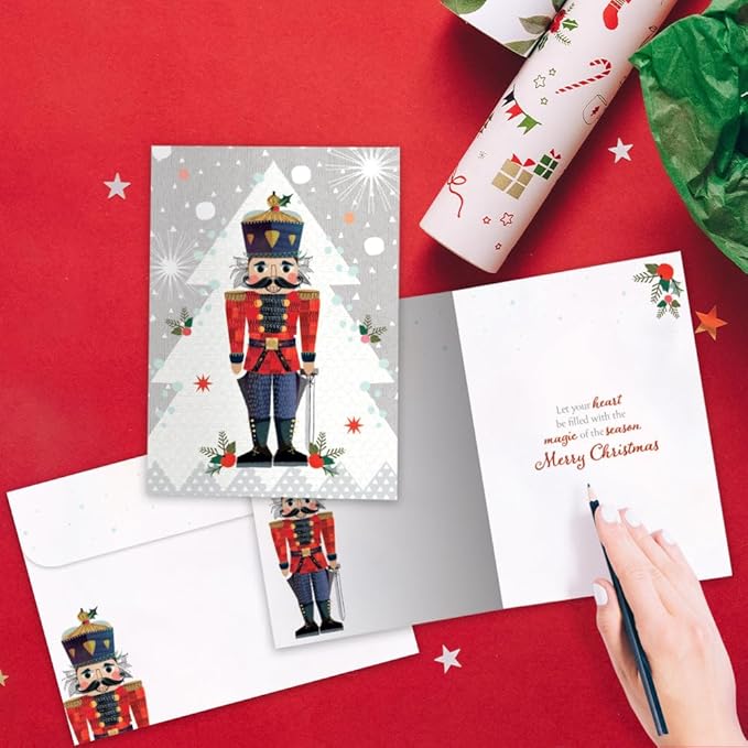 Tree-Free Greetings - Season's Greeting Card - Artful Designs - 1 Card + Matching Envelopes - Made in USA - 100% Recycled Paper - 5 x 7 - Nutcracker Joy (VO80669)