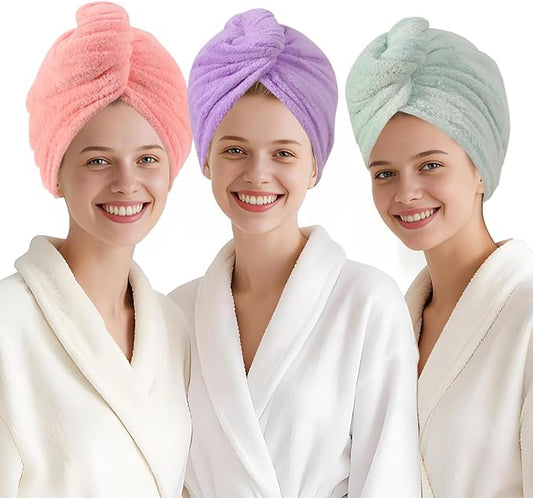 Microfiber Hair Drying Towel Wrap for Women, Hair Turbans Towel for Wet Hair,turbie Twist Hair Towels(The Color of the Picture is for Reference only) (Pink,Purple,Light Green)