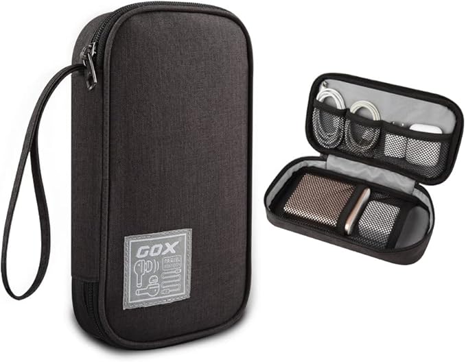 GOX Cable Organizer Pouch – Case for Chargers and Cords, Cord Organizer Travel Black, Small Cable Organizer Bag for Earbuds & Tech Accessories(Black)