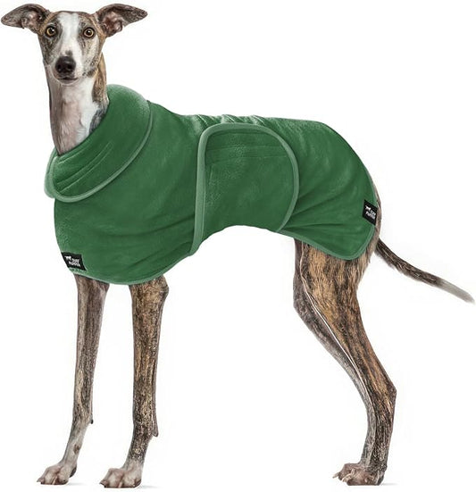 Tuff Pupper Fast Drying Dog Bath Robe | 800 GSM Plush Dog Towel Bathrobe/Dressing Gown | Super Absorbent Pet/Puppy Bathrobe | Adjustable Hood & Belly Strap | Super Soft | Fast Drying (XXL, Green)