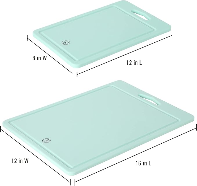 Martha Stewart BPA Free Plastic Cutting Board 2pc Set (16" x 12" and 12" x 8") - Martha Blue - Dishwasher Safe