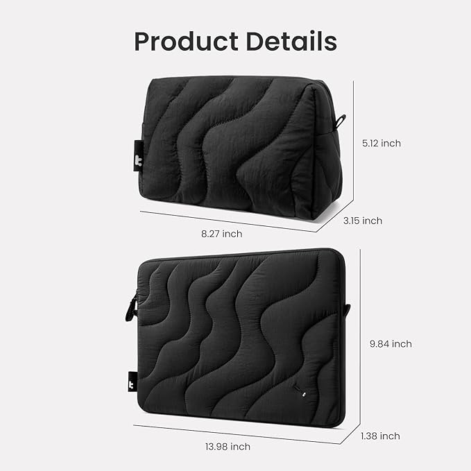 tomtoc 360 Protective Puffy Laptop Sleeve Set for 15-inch MacBook Air M5/A3448 (2026), M4/A3241, M3/A3114, M2, Quilted Soft Puffer Bag with a Tech Pouch for 15" Surface Laptop 7(Copilot+ PC)/6/5/4/3