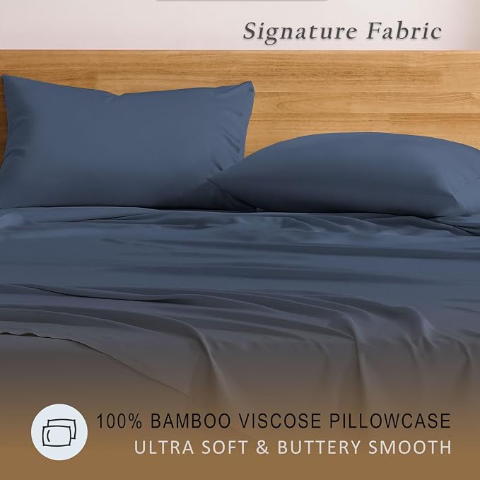 TOSMO Luxury Cooling Pillowcase Set of 2 | FSC® Certified | Viscose from Organically Grown Bamboo | Breathable Silky Soft Pillowcases with Envelope Closure [King / 20x36, Slate]