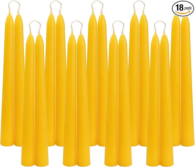 8 inch Natural Beeswax Taper Candles Set of 18, DEYBBY Smokeless Dripless Pure Organic Beeswax Candles Bulk for for Housewarming Emergency Deoration, Long Lasting Burn Time, Nontoxic
